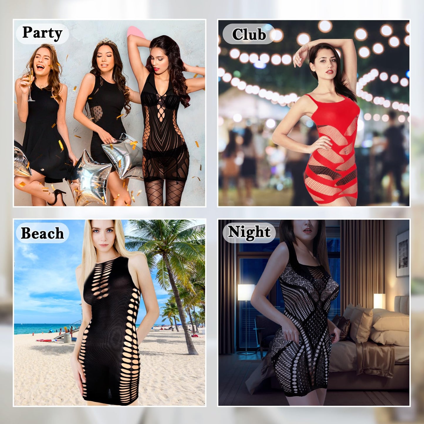 selizo 8 Pack Fishnet Dress for Women, Black Fish Net Lingerie Bodysuit Chemise Nighty Women's Mesh Lace Dress, One Size Fits All