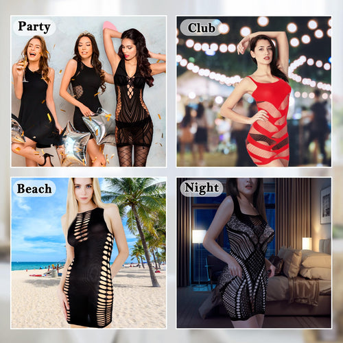selizo 8 Pack Fishnet Dress for Women, Black Fish Net Lingerie Bodysuit Chemise Nighty Women's Mesh Lace Dress, One Size Fits All