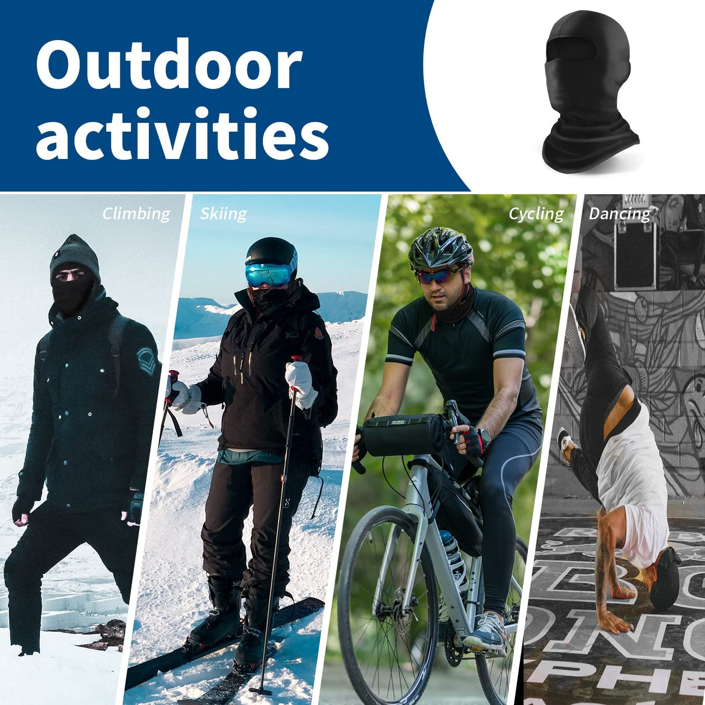 YESLIFE UPF 50+ Balaclava Ski Mask, Motorcycle UV Protector, Motorcycle Helmets Face Mask for Men and Women, Black