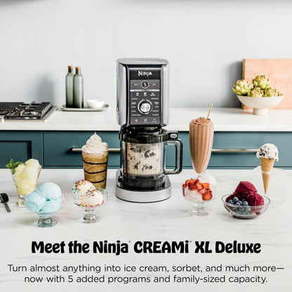 Ninja CREAMi Deluxe Ice Cream & Frozen Treat Maker for Ice Cream, Sorbet, Milkshakes, Frozen Yogurt, & More, 11-in-1, XL Capacity, Silver, Includes (2) Family-Sized 24 oz. Tubs, NC501
