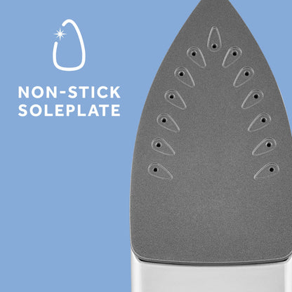 Sunbeam Compact Steam Iron, 1200 Watts, Non-Stick Soleplate, Powerful Shot of Steam, Horizontal or Vertical, Spray Mist, Precision Tip, White/Blue