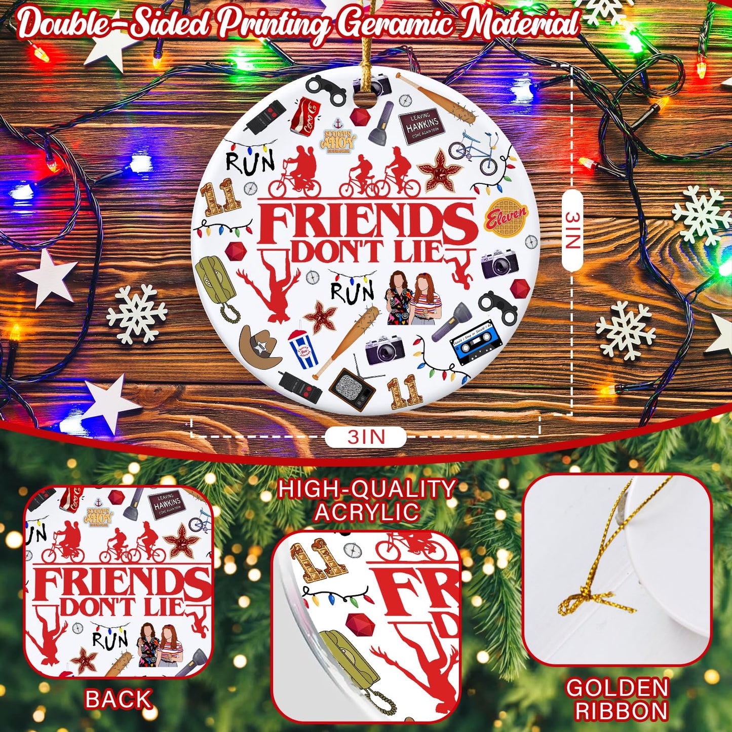 Retro Funny Thing Merch Gifts 2025 Christmas Ornament Acrylic Decorations Xmas Tree Decor Unique Gift for Friends Merchandise Family Fans Secret Santa Stocking Stuffer