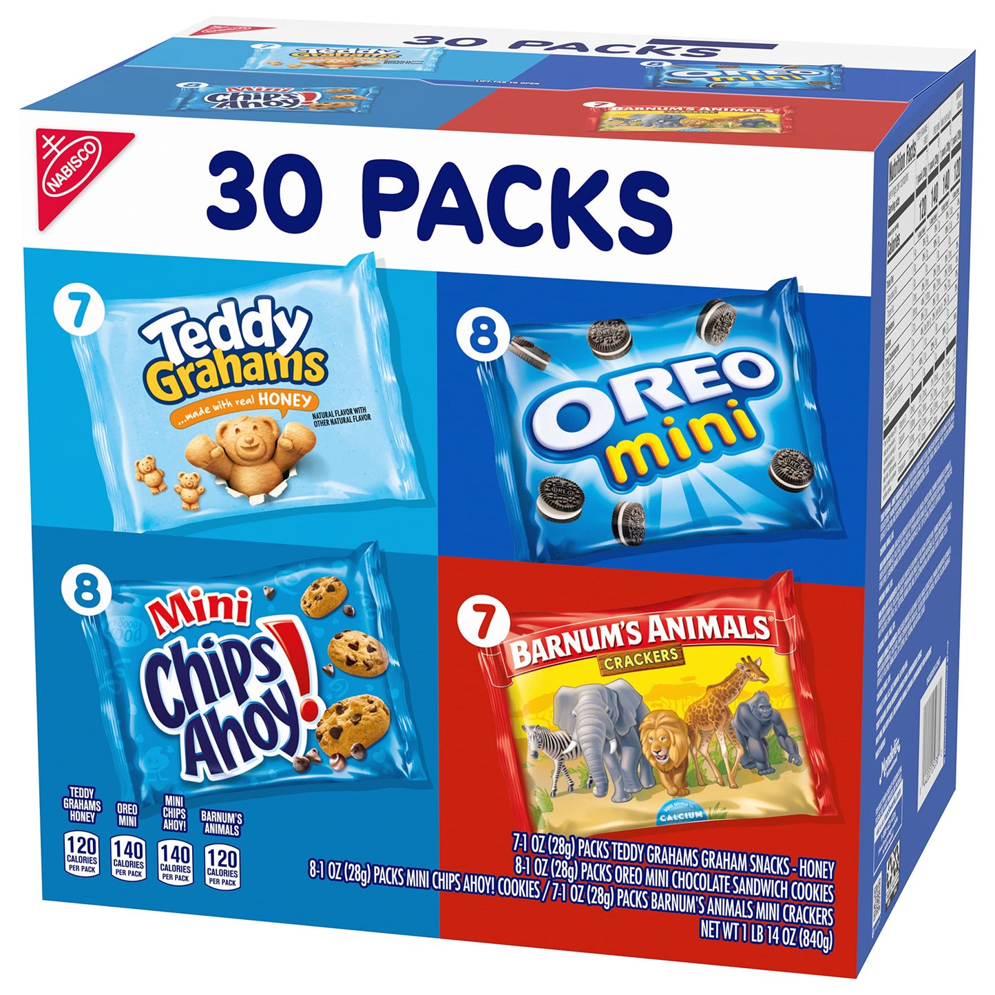 Nabisco Team Favorites Variety Pack, OREO Mini, CHIPS AHOY! Mini, Teddy Grahams Honey & Barnum's Animal Crackers, Christmas Stocking Stuffers, 30 Snack Packs