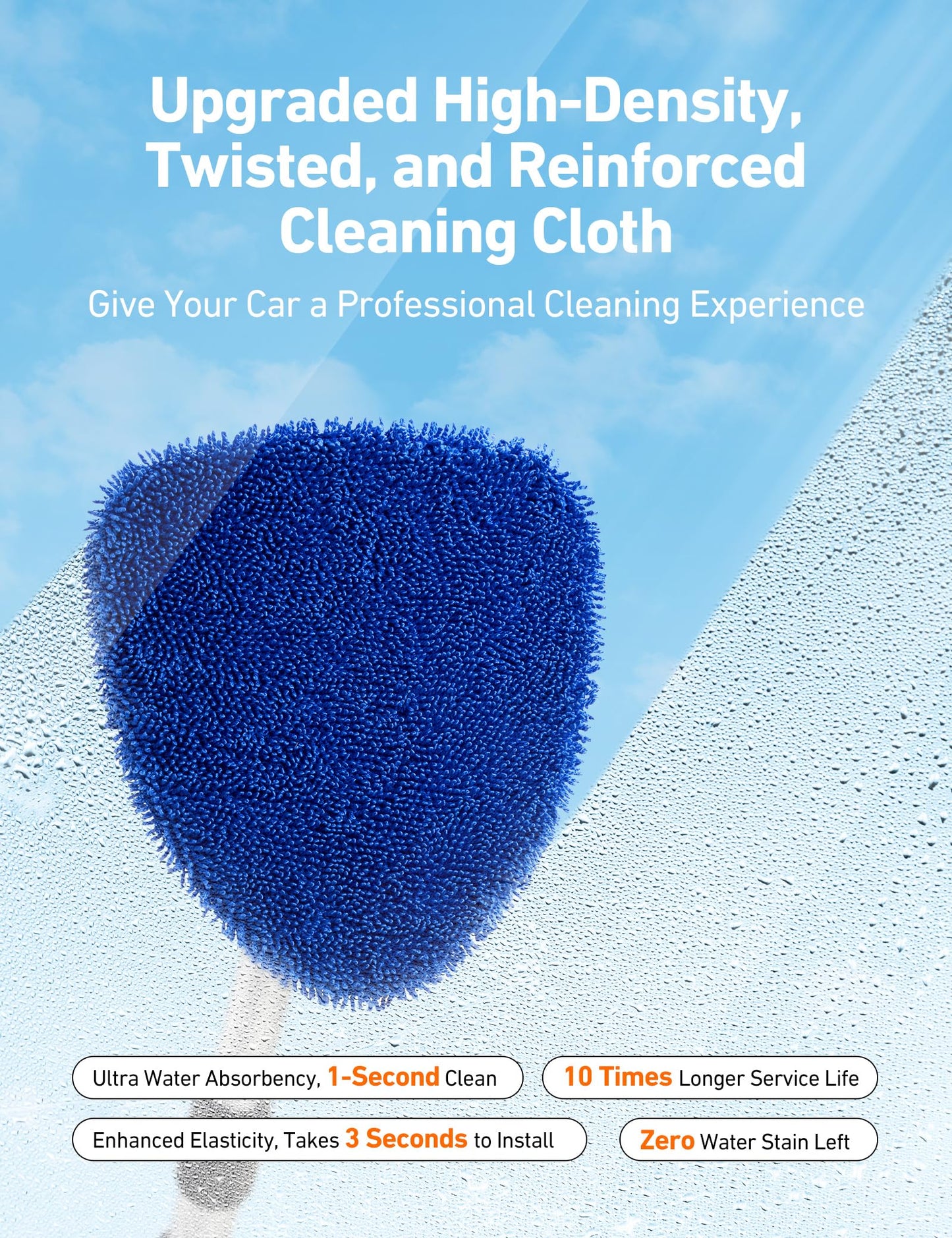 AstroAI Windshield Cleaner Tool, Car Interior Detailing Cleaning Kit with Extendable Handle and 4 Upgraded High-Density Reusable Microfiber Pads, Auto Glass Wiper Brush Kit for Cars, Blue, 15.9in-21in