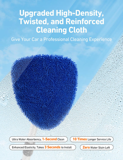 AstroAI Windshield Cleaner Tool, Car Interior Detailing Cleaning Kit with Extendable Handle and 4 Upgraded High-Density Reusable Microfiber Pads, Auto Glass Wiper Brush Kit for Cars, Blue, 15.9in-21in