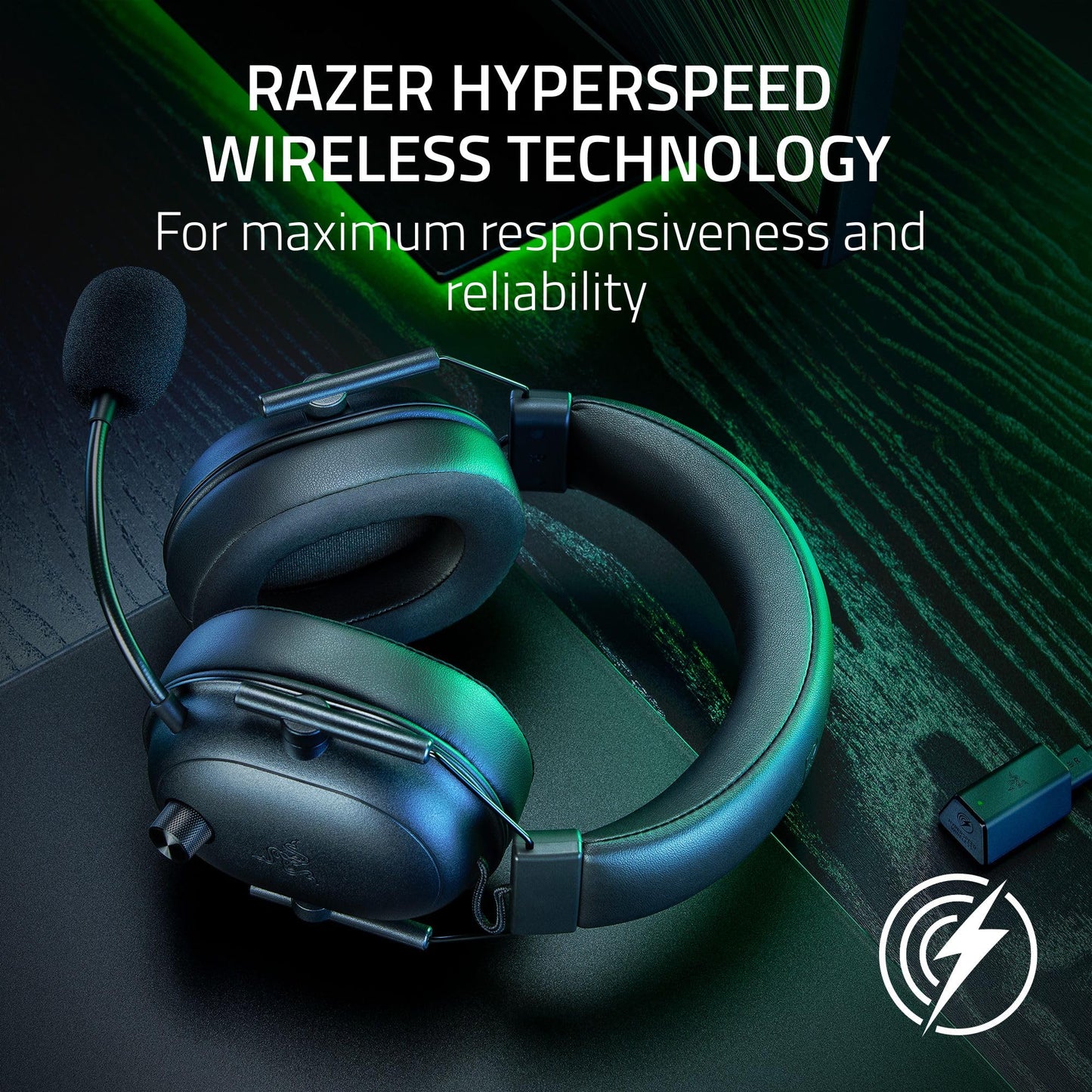 Razer BlackShark V2 HyperSpeed Wireless Gaming Headset: 2.4GHz, Bluetooth or USB - THX Spatial Audio - Titanium 50mm Drivers - 70 Hr Battery - for Xbox Series X, Series S, PS5, PC, Switch 2 - Black