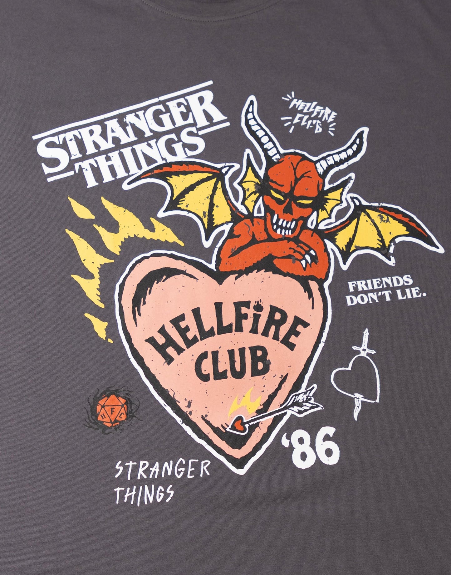 Stranger Things Hellfire Club Womens Black Short Sleeve Long Leg Pyjama Set | Graphic Tee & Cartoon Bottoms | Sleepwear for Fans of the Series Merch - Medium