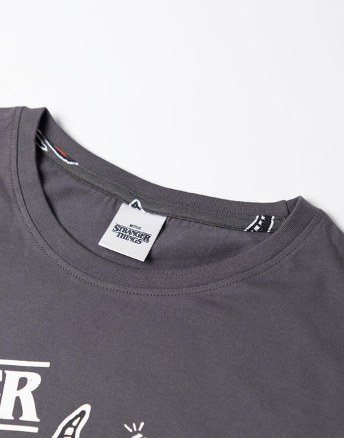 Stranger Things Hellfire Club Womens Black Short Sleeve Long Leg Pyjama Set | Graphic Tee & Cartoon Bottoms | Sleepwear for Fans of the Series Merch - Medium