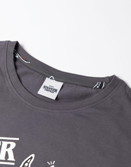 Stranger Things Hellfire Club Womens Black Short Sleeve Long Leg Pyjama Set | Graphic Tee & Cartoon Bottoms | Sleepwear for Fans of the Series Merch - Medium