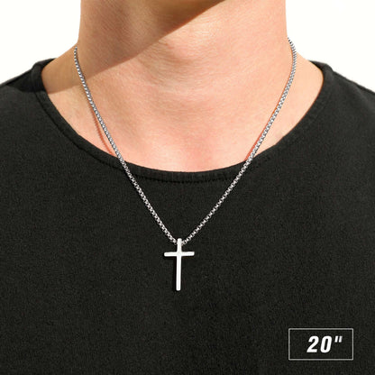 M MOOHAM Cross Necklace for Men - Silver Stainless Steel Mens Cross Chain Cross Pendant Cross Necklace 20 Inch, Christian Gifts for Men Catholic