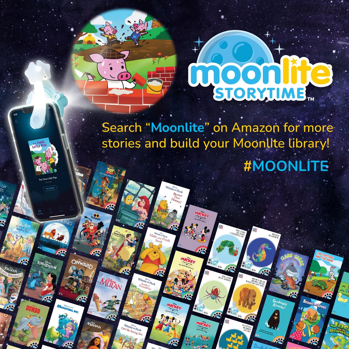 Moonlite Storytime Projector, Magical Bedtime Kids Book Projector for Immersive Reading Experience, Smartphone Compatible Storybook Projector, Interactive Learning Fun for Kids