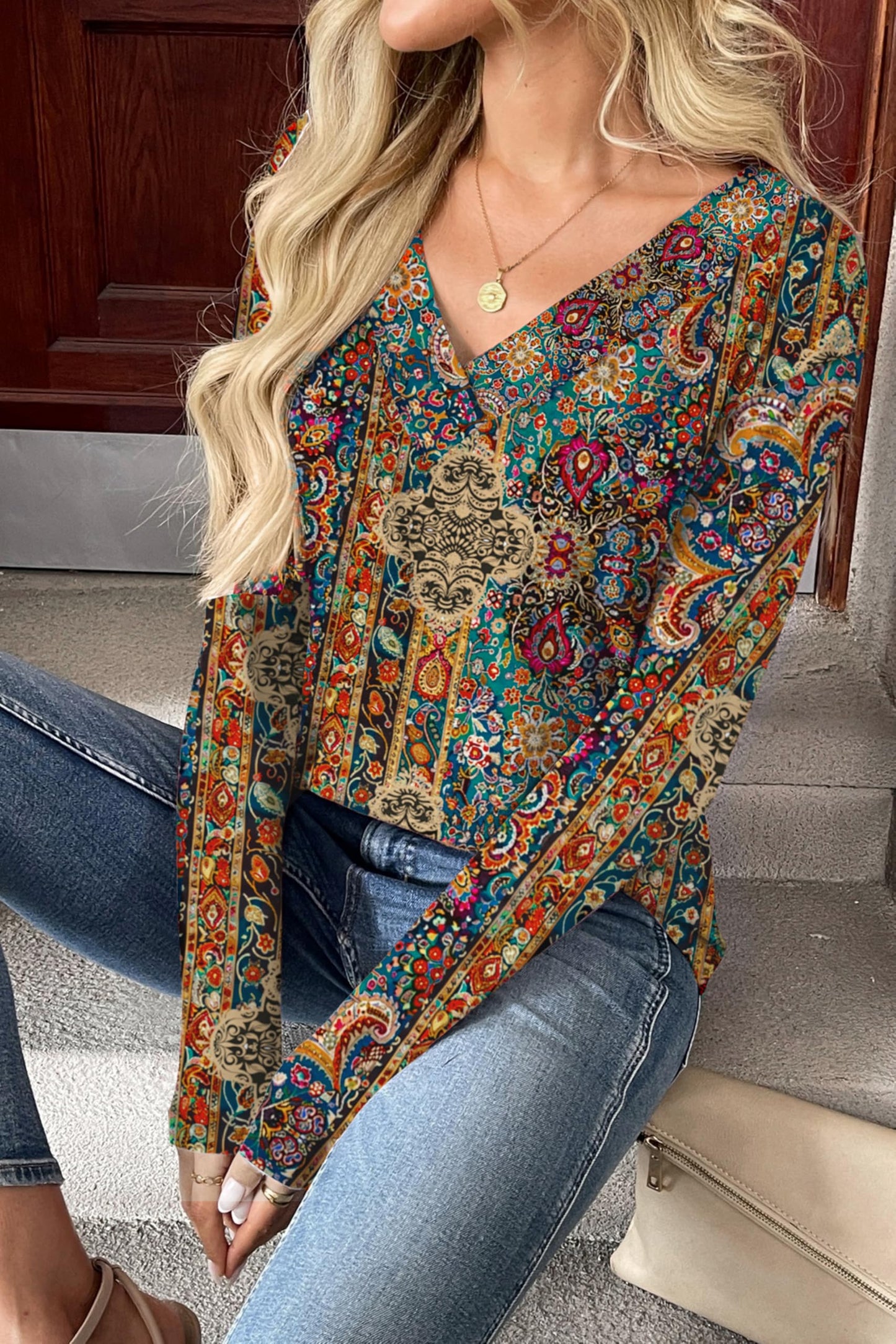 Zeagoo Business Casual Tops for Women 2025 Long Sleeve V Neck Floral Blouses Cute Dress Shirt Plus Size