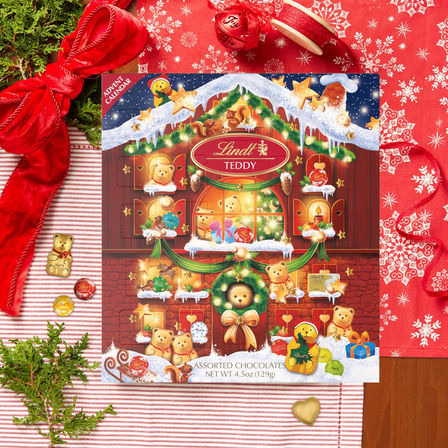Lindt Holiday Teddy Bear Chocolate Candy Advent Calendar, 4.5 oz.